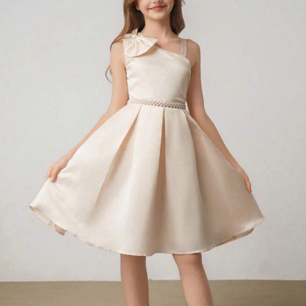 Elegant Peach Kids Dress with Bow Accent